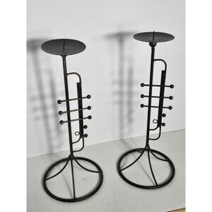 Set Of 2 Trumpet Shaped Iron Candle Holders